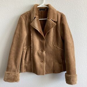 CONTEXT Women’s Sweater Jacket M Brown Suede Faux Fur Cozy Elegant Soft Western